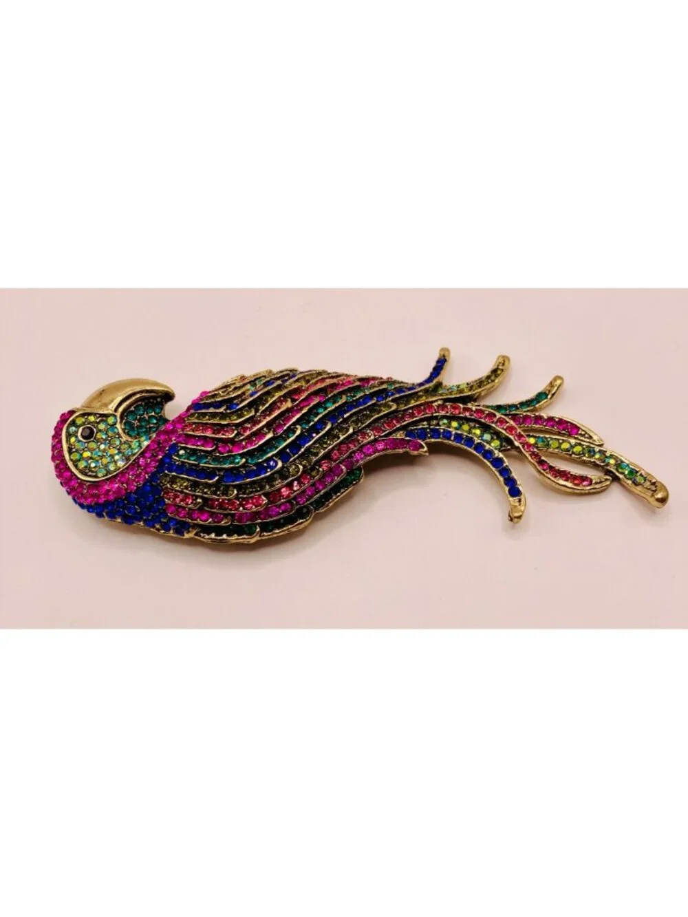 Colorful Rhinestone Parrot Brooch Pin Gold-Tone Metal -55B